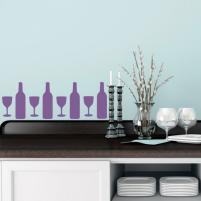 Sticker decorativ Silueta sticla de vin cu pahar - Sticker pentru bucatarie sau sufragerie
